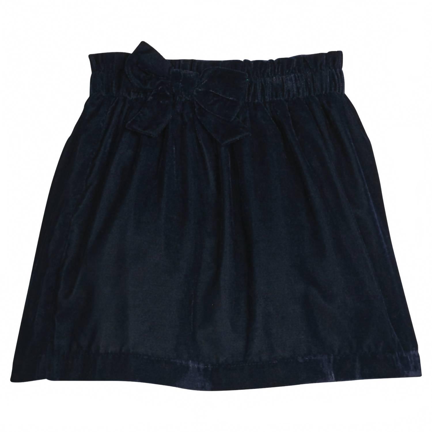 New Little English Girl's Paperbag Bow Skirt In Navy Velvet